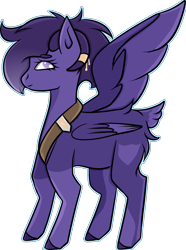 Size: 2374x3197 | Tagged: safe, artist:thecommandermiky, oc, oc only, oc:miky command, deer, deer pony, hybrid, original species, pegasus, pony, accessory, deer tail, female, full body, happy, high res, horn, horn jewelry, jewelry, mare, pegasus oc, purple eyes, purple hair, purple mane, simple background, smiling, solo, spread wings, tail, transparent background, wings
