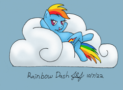 Size: 1231x902 | Tagged: safe, artist:jobeevrai, rainbow dash, pegasus, pony, g4, cloud