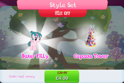 Size: 1268x857 | Tagged: safe, gameloft, tulip swirl, pegasus, pony, g4, my little pony: magic princess, official, bundle, costs real money, cupcake, english, female, filly, foal, food, mobile game, numbers, sale, solo, style set, text, wings