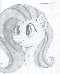 Size: 5027x6234 | Tagged: safe, artist:the-intelligentleman, fluttershy, pegasus, pony, g4, absurd resolution, bust, female, lined paper, mare, monochrome, portrait, smiling, solo, traditional art