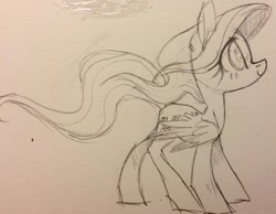 Size: 1280x994 | Tagged: safe, artist:sigmapegasi, fluttershy, pegasus, pony, g4, flowing mane, monochrome, solo, traditional art