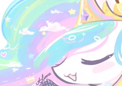 Size: 2048x1448 | Tagged: safe, artist:bubbletea, princess celestia, alicorn, pony, g4, blushing, bust, eyes closed, female, mare, open mouth, open smile, smiling, solo