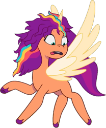 Size: 720x866 | Tagged: safe, edit, edited screencap, editor:pascalmulokozi2, screencap, sunny starscout, alicorn, pony, alicorn issues, g5, my little pony: tell your tale, spoiler:g5, spoiler:my little pony: tell your tale, spoiler:tyts01e14, background removed, bad hair, female, mane stripe sunny, mare, messy hair, messy mane, not a vector, race swap, shocked, shocked expression, shocked eyes, simple background, solo, sunnycorn, transparent background