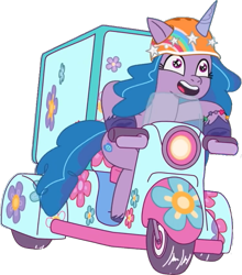 Size: 715x813 | Tagged: safe, edit, edited screencap, editor:pascalmulokozi2, screencap, izzy moonbow, pony, unicorn, dumpster diving, g5, my little pony: tell your tale, spoiler:g5, spoiler:my little pony: tell your tale, spoiler:tyts01e13, background removed, female, helmet, not a vector, scooter, simple background, solo, transparent background