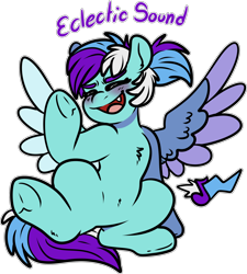 Size: 1758x1952 | Tagged: safe, artist:sexygoatgod, oc, oc only, oc:eclectic sound, pegasus, pony, adoptable, female, magical lesbian spawn, offspring, parent:lyra heartstrings, parent:rainbow dash, parents:lyradash, simple background, solo, transparent background