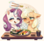 Size: 1906x1782 | Tagged: safe, artist:ponchik_art, applejack, rarity, earth pony, fish, pony, unicorn, g4, blushing, cheek fluff, chest fluff, chopsticks, cute, date, duo, ear fluff, female, food, freckles, grossed out, hatless, jackabetes, laughing, lesbian, levitation, magic, missing accessory, open mouth, ponies eating meat, ponies eating seafood, raribetes, seafood, ship:rarijack, shipping, simple background, sparkles, sushi, sweat, sweatdrop, table, tea, telekinesis, tongue out, wasabi