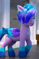 Size: 687x1026 | Tagged: safe, screencap, arpeggia, pegasus, pony, bridlewoodstock (make your mark), g5, my little pony: make your mark, my little pony: make your mark chapter 4, spoiler:g5, cropped, folded wings, lidded eyes, outdoors, smiling, smirk, solo, tail, unshorn fetlocks, wings