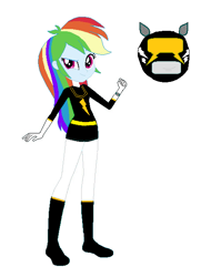 Size: 478x629 | Tagged: safe, color edit, edit, rainbow dash, human, equestria girls, g4, black ranger, boots, clothes, colored, female, gloves, power rangers, shoes, simple background, solo, white background