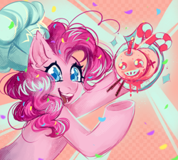 Size: 2000x1800 | Tagged: safe, artist:xalexdfx, pinkie pie, earth pony, pony, g4, candle, candy, candy cane, chef's hat, food, hat, open mouth, open smile, smiling, solo