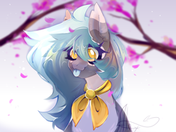 Size: 2400x1800 | Tagged: safe, artist:xalexdfx, oc, oc only, pony, :p, bust, colored eartips, neckerchief, petals, solo, tongue out, white belly