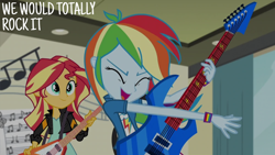 Size: 2000x1125 | Tagged: safe, edit, edited screencap, editor:quoterific, screencap, rainbow dash, sunset shimmer, human, equestria girls, g4, my little pony equestria girls: friendship games