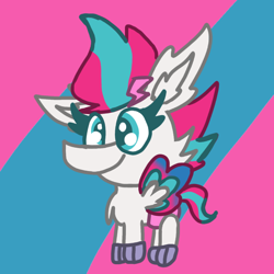 Size: 768x768 | Tagged: safe, artist:bluedeerfox14, zipp storm, pegasus, pony, g5, baby, colored wings, diaper, female, hair accessory, multicolored hair, multicolored wings, solo, wings, younger