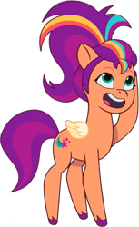 Size: 605x990 | Tagged: safe, edit, edited screencap, editor:pascalmulokozi2, screencap, sunny starscout, alicorn, earth pony, pony, alicorn issues, g5, my little pony: tell your tale, spoiler:g5, spoiler:my little pony: tell your tale, spoiler:tyts01e14, background removed, female, mane stripe sunny, mare, new hairstyle, not a vector, race swap, simple background, small wings, smiling, solo, sunnycorn, transparent background, wings