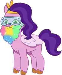 Size: 684x822 | Tagged: safe, edit, edited screencap, editor:pascalmulokozi2, screencap, pipp petals, pegasus, pony, g5, my little pony: tell your tale, pippsqueaks forever, spoiler:g5, spoiler:my little pony: tell your tale, spoiler:tyts01e28, background removed, beard, embarrassed, facial hair, female, glitter, goggles, mare, not a vector, simple background, solo, transparent background