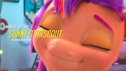 Size: 720x405 | Tagged: safe, edit, edited screencap, screencap, sunny starscout, earth pony, pony, g5, my little pony: make your mark, my little pony: make your mark chapter 2, the cutie mark mix-up, spoiler:g5, 3d, cropped, cute, eyes closed, female, mane stripe sunny, mare, overwatch, play of the game, smiling, solo, sunnybetes