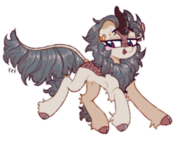 Size: 534x431 | Tagged: safe, artist:flixanoa, kirin, beige, calm, chest fluff, cloven hooves, ear fluff, ear piercing, earring, female, floating, fluffy, hoof fluff, jewelry, mare, piercing, prancing, simple background, solo, transparent background