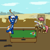 Size: 512x512 | Tagged: safe, artist:nitobit, oc, oc only, oc:moonlight wane, unnamed oc, bat pony, earth pony, pony, armor, bipedal, desert, golf club, knife, male, pixel art, pool table, post-apocalyptic, rust, spider web, stallion, wall