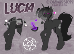 Size: 1944x1432 | Tagged: safe, artist:sparkie45, oc, oc only, oc:lucia, pony, unicorn, book, clothes, commission, commission example, commission open, hoodie, long tail, magic, reference sheet, solo, tail