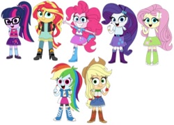 Size: 320x230 | Tagged: safe, artist:bostonbireedisney, applejack, fluttershy, pinkie pie, rainbow dash, rarity, sci-twi, sunset shimmer, twilight sparkle, human, equestria girls, g4, humane five, humane seven, humane six, simple background, white background