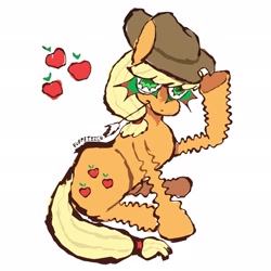 Size: 2048x2048 | Tagged: safe, artist:puppetizer, applejack, earth pony, pony, g4, applejack's hat, cowboy hat, food, hat, high res, simple background, solo, wheat, white background