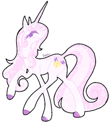 Size: 536x600 | Tagged: safe, artist:fishtrix, derpibooru exclusive, fleur-de-lis, pony, unicorn, g4, butt, cloven hooves, colored hooves, dock, eyeshadow, female, horn, long hair, long horn, long tail, makeup, mare, plot, simple background, smiling, solo, tail, transparent background, turned head