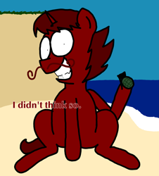 Size: 3023x3351 | Tagged: safe, artist:professorventurer, oc, oc:enrique, pony, unicorn, series:ask pippamena, beach, facial hair, grenade, high res, male, manic grin, moustache, pin, stallion, this will end in death, this will end in explosions
