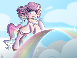 Size: 2000x1500 | Tagged: safe, artist:starcasteclipse, earth pony, pony, cheek fluff, chest fluff, clothes, rainbow, socks, solo