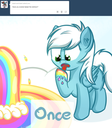 Size: 1280x1462 | Tagged: safe, artist:ask-fleetfoot, fleetfoot, pony, g4, ask-fleetfoot, female, filly, foal, liquid rainbow, solo, taste the rainbow, younger