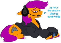 Size: 1721x1200 | Tagged: safe, artist:brainiac, oc, oc only, oc:rumble reader, earth pony, pony, art fight, clothes, controller, floppy ears, headset, hoodie, male, simple background, solo, stallion, transparent background