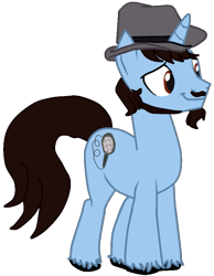 Size: 651x839 | Tagged: artist needed, safe, oc, oc only, oc:cobalt sounds, pony, unicorn, beard, better source needed, facial hair, fedora, goatee, hat, horn, moustache, simple background, smiling, solo, transparent background, unicorn oc, unshorn fetlocks