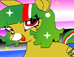 Size: 608x472 | Tagged: safe, artist:ombnom, oc, oc:burger mare, earth pony, pony, bust, freckles, open mouth, smiling, solo