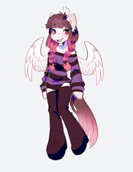 Size: 787x1015 | Tagged: safe, artist:soureggnog, oc, oc only, oc:arwencuack, pegasus, anthro, braid, simple background, solo, spread wings, white background, wings
