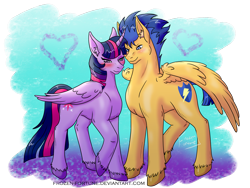 Size: 4264x3198 | Tagged: safe, artist:frozen-fortune, flash sentry, twilight sparkle, alicorn, pegasus, pony, g4, blushing, concave belly, female, heart, male, mare, ship:flashlight, shipping, simple background, stallion, straight, transparent background, twilight sparkle (alicorn), unshorn fetlocks