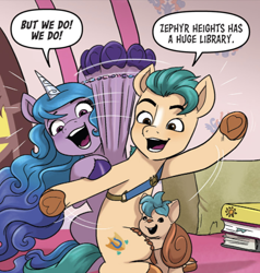 Size: 834x876 | Tagged: safe, artist:amy mebberson, idw, hitch trailblazer, izzy moonbow, earth pony, pony, unicorn, g5, my little pony 40th anniversary special, spoiler:comic, spoiler:g5comic, female, male, mare, stallion