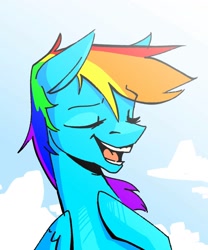 Size: 1250x1500 | Tagged: safe, artist:cambo0520, rainbow dash, pegasus, pony, g4, eyes closed, female, hoof on chest, mare, open mouth, sky, solo, windswept mane
