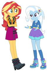Size: 3000x4502 | Tagged: safe, artist:gmaplay, sunset shimmer, trixie, human, equestria girls, equestria girls series, forgotten friendship, g4, boots, female, lesbian, ship:suntrix, shipping, shoes, simple background, transparent background