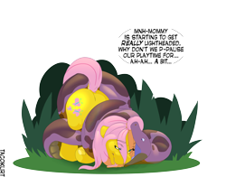 Size: 4480x3508 | Tagged: safe, artist:omnifelpur, artist:tacokurt, fluttershy, pegasus, pony, snake, g4, carnivore, coiling, coils, constriction, dialogue, eye clipping through hair, fetish, flutterprey, forest background, head first, high res, imminent death, imminent vore, open mouth, simple background, soft vore, speech bubble, squeezing, standing, suffocating, tongue out, transparent background, vore