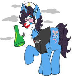 Size: 1890x2000 | Tagged: safe, artist:k0br4, pony, unicorn, bong, clothes, clown, clown makeup, drugged, drugs, el uriel, makeup, marijuana, mexico, ms paint, onecoin crew, ponified, smiling, solo, spanish, youtuber