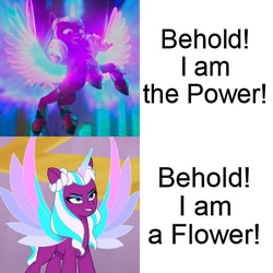 Size: 500x500 | Tagged: safe, edit, edited screencap, screencap, opaline arcana, alicorn, pony, g5, i've seen fire and i've seen rain (bows), missing the mark, my little pony: make your mark, my little pony: make your mark chapter 4, my little pony: tell your tale, spoiler:g5, spoiler:my little pony: make your mark, spoiler:my little pony: make your mark chapter 4, spoiler:my little pony: tell your tale, spoiler:mymc04e07, spoiler:tyts01e54, argument in the comments, comments locked down, duckery in the comments, female, fiery wings, fire, glowing, glowing horn, graveyard of comments, happy end in the comments, horn, mare, meme, ringlets, spread wings, tell your tale drama, text, unshorn fetlocks, user meltdown in the comments, wings