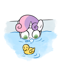 Size: 3000x3000 | Tagged: safe, artist:widelake, sweetie belle, pony, unicorn, g4, bath, bathtub, blowing bubbles, bubble, female, filly, foal, high res, horses doing horse things, rubber duck, simple background, solo, white background