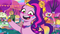 Size: 3072x1727 | Tagged: safe, screencap, berries (g5), feather clips, pipp petals, plum library, rufus, 莉芙, earth pony, pegasus, pony, unicorn, diva and conquer, g5, my little pony: tell your tale, spoiler:g5, spoiler:my little pony: tell your tale, spoiler:tyts01e56, adorapipp, cute, female, food, ice cream, male, mare, open mouth, open smile, smiling, stallion, unnamed character