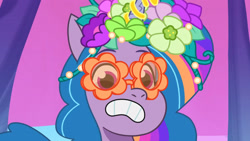 Size: 3072x1727 | Tagged: safe, screencap, izzy moonbow, pony, unicorn, diva and conquer, g5, my little pony: tell your tale, spoiler:g5, spoiler:my little pony: tell your tale, spoiler:tyts01e56, female, frown, glasses, mare, solo