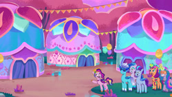 Size: 3072x1727 | Tagged: safe, screencap, arpeggia, fretlock, izzy moonbow, jam donut, pipp petals, sunny starscout, earth pony, pegasus, pony, unicorn, diva and conquer, g5, my little pony: tell your tale, spoiler:g5, spoiler:my little pony: tell your tale, spoiler:tyts01e56, :o, adorapipp, cute, electric blue (g5), eyes closed, female, glasses, grin, male, mane stripe sunny, mare, open mouth, open smile, smiling, stallion, ta-da!