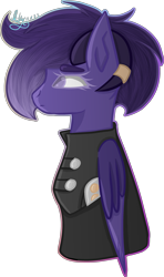 Size: 2115x3576 | Tagged: safe, artist:thecommandermiky, oc, oc only, oc:miky command, deer, deer pony, hybrid, original species, pegasus, pony, cape, clothes, female, high res, horn, horn jewelry, jewelry, mare, pegasus oc, purple eyes, purple hair, purple mane, serious, serious face, simple background, transparent background, uniform, wings