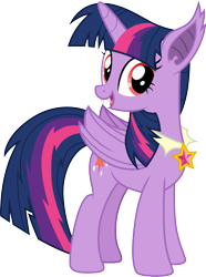 Size: 3000x4037 | Tagged: safe, artist:cloudy glow, gameloft, idw, twilight sparkle, alicorn, bat pony, bat pony alicorn, pony, g4, night of the living apples, .ai available, alternate cutie mark, bat ponified, bat wings, fangs, female, high res, horn, idw showified, mare, race swap, simple background, smiling, solo, transparent background, twibat, twilight sparkle (alicorn), vector, wings