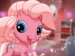 Size: 600x449 | Tagged: safe, pinkie pie (g3), earth pony, pony, g3, g3.5, animated, commercial, eon toys, female, frame by frame, gif, heart, heart eyes, looking at you, mare, one eye closed, open mouth, open smile, smiling, smiling at you, solo, wingding eyes, wink, winking at you