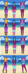 Size: 1280x3349 | Tagged: safe, artist:goron44, adagio dazzle, aria blaze, sonata dusk, human, equestria girls, g4, beach, boots, cowboy boots, female, high heel boots, humanized, kisekae, ocean, shoes, the dazzlings, trio, trio female, water