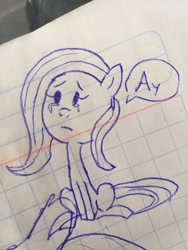 Size: 1536x2048 | Tagged: safe, artist:chakiz zukulenz, fluttershy, pegasus, pony, g4, crying, graph paper, monochrome, pencil drawing, photo, solo, traditional art