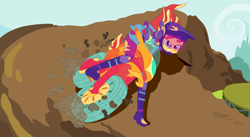 Size: 3477x1900 | Tagged: safe, artist:gmaplay, sunset shimmer, human, equestria girls, g4, my little pony equestria girls: friendship games, female, friendship games outfit, motorcross, motorcycle, rally, solo, tri-cross relay, tri-cross relay outfit