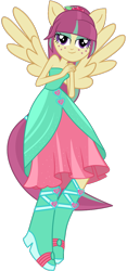 Size: 560x1196 | Tagged: safe, artist:ajosterio, sour sweet, human, equestria girls, g4, bare shoulders, boots, clothes, female, fluttershy's fall formal boots, hair tie, high heel boots, shoes, simple background, sleeveless, solo, spread wings, strapless, transparent background, wings